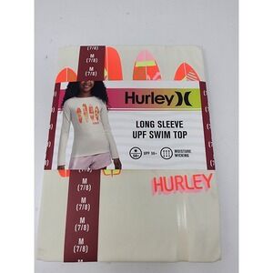 Hurley Girls Long Sleeve‎ UPF Swim Top Cream Polyester Relaxed Size Medium 7/8